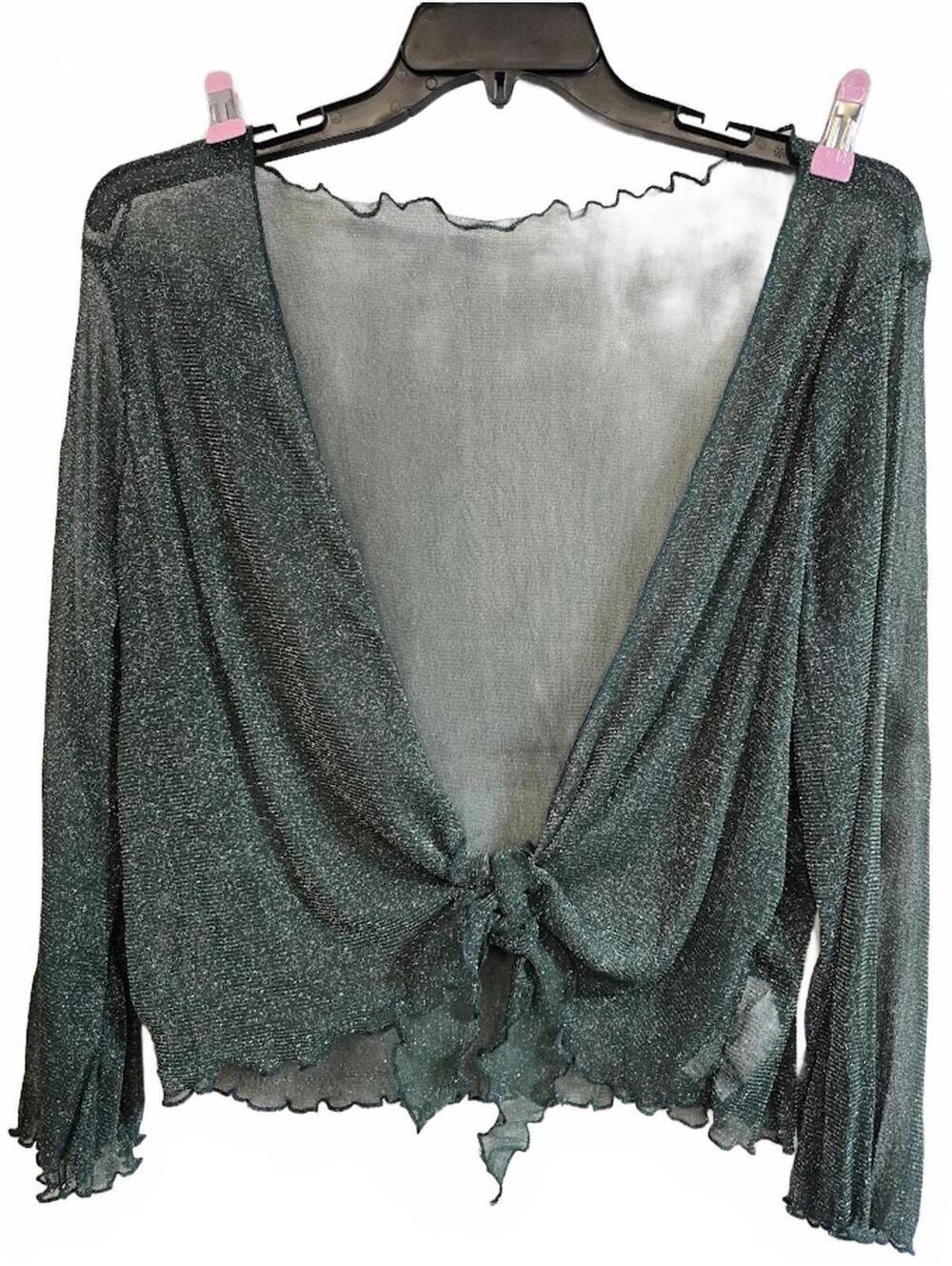 SHEIN Curve 4XL Metallic Sheer Tie-Front Top